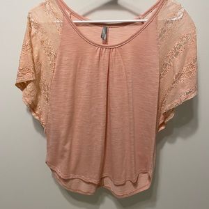 VANITY blouses (2), light pink, deep purple, size medium, fun sleeve details